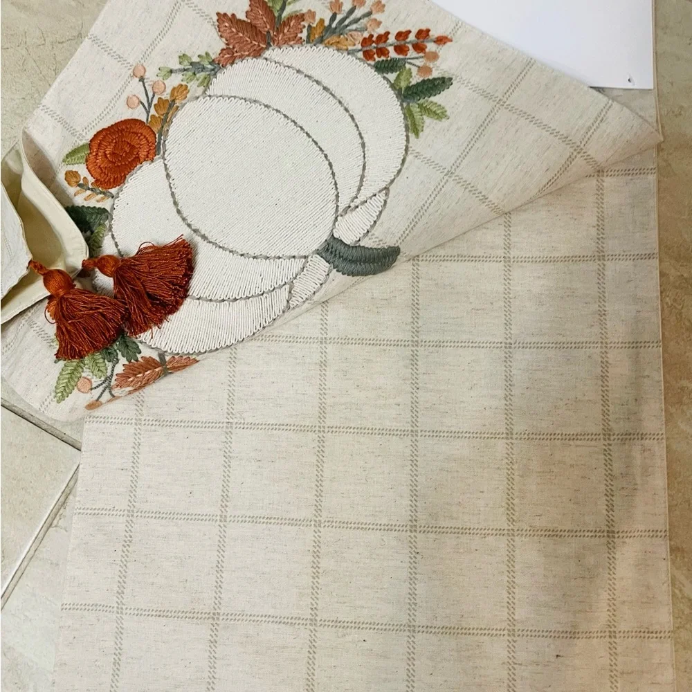 Kirkland Home Windowpane Plaid Pumpkin Table Runner